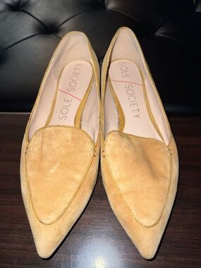 Sole Society Pointed Suede Flats in Mustard Yellow